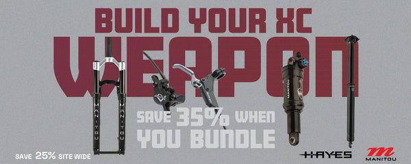 Promotional graphic for Hayes mountain bike components with text on a gray background